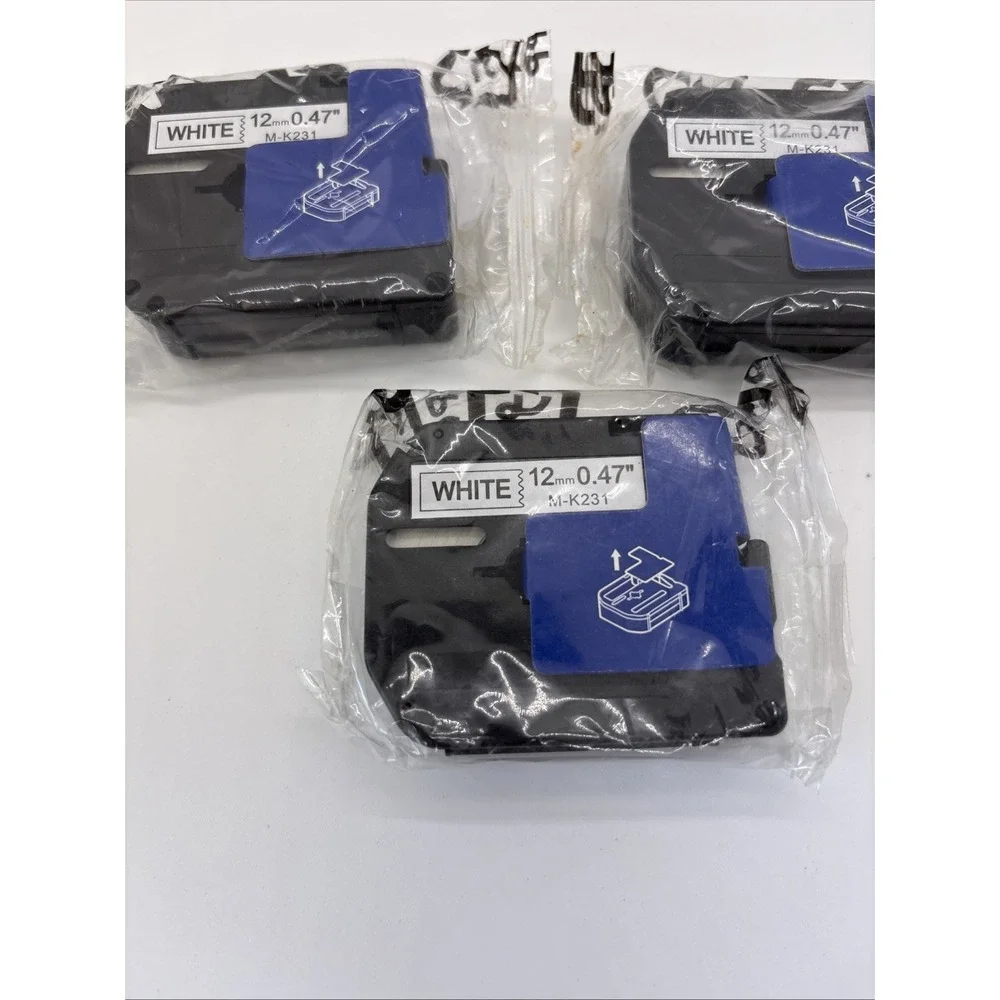 Great Team 3pk Label Maker Tape 12mm fits Brother M-K231 P-Touch Black White